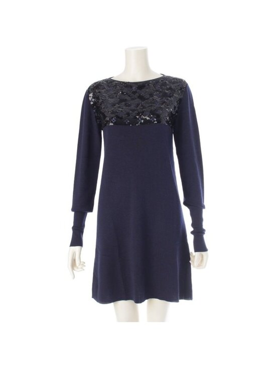 Louis Vuitton Wool Cashmere Knit Sequin Dress Navy XS